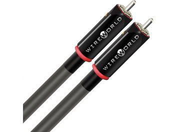 Αναλογικό καλώδιο ήχου RCA Wireworld Equinox 10 RCA 1m, κυλινδρικοί μαύροι σύνδεσμοι με λευκό κείμενο, κόκκινοι δακτύλιοι, γκρι αγωγοί.
