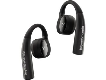 Auricolari intrauricolari Beyerdynamic VERIO 200, nero, vista frontale, 2 auricolari, forma curva, logo visibile, sfondo bianco