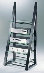 Schroers & Schroers Deltastatic Hi-Fi-møbel i sort metal, 4 glashylder til audiokomponenter