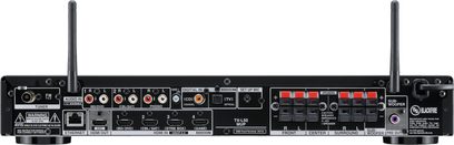 Onkyo TX-L50 sort hjemmebiografsforstærker, bagside, tæt centreret udsigt, mange lyd/video-stik