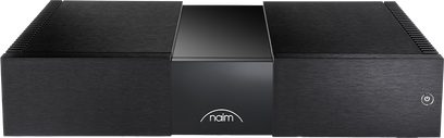 Naim Audio NAP 250 must võimendi, eestvaade, koosneb kolmest üksteise peale asetatud ristkülikulisest moodulist