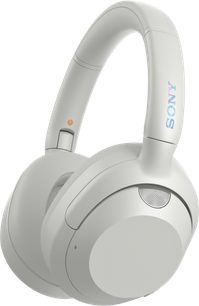 Bezdrátová hi-fi sluchátka Sony ULT WEAR v bílé barvě, pohled ze tří čtvrtin, polstrovaný náhlavní oblouk, oválné náušníky, viditelný logo
