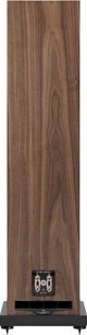 Diffusore da pavimento Fyne Audio F502S noce, vista posteriore, legno di noce, doppio morsetto, condotto reflex rettangolare inferiore, base nera