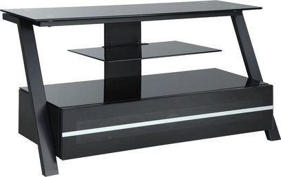 Ateca Silhouette sort TV-møbel, mat og blank sort struktur, 2 sorte glashylder, åben hylde