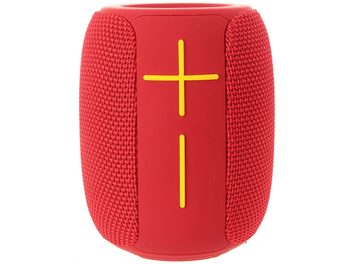Bluetooth-kõlar Yourban Getone 25 punane, eestvaade, silindrikujuline, võrgusilmne kangas, kollased ristnupud