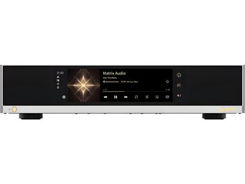 Δικτυακό audio player Matrix Audio MS-1c ασημί, μπροστινή όψη με μεγάλη μαύρη οθόνη σε σασί αλουμινίου