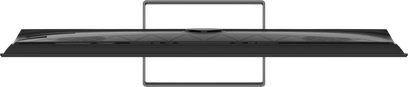 Svart Panasonic TN-55W95C-TV sett ovenfra, med slank profil, ventilasjonsgitter og sentral rektangulær fot