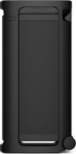 Cassa bluetooth portatile Sony ULT Tower 9 nera, corpo in plastica opaca con ampia griglia metallica centrale, maniglia inferiore traforata e ruota integrata, vista laterale