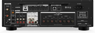 Hi-fi stereo ojačevalnik Onkyo TX-8470, zadnji pogled, HDMI priključki, avdio, Ethernet, USB, priključki za zvočnike, napajanje