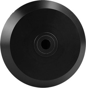 Svart matt cirkulär pressplatta från Enova HIFI PP10, ovanifrån vy, med cirkulärt centralhål