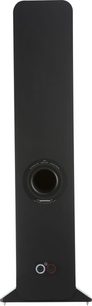 Q acoustics 3050i sort kulfiber gulvhøjttaler, set forfra, diskant og mellemtone/bas-højttaler, bas-refleksport