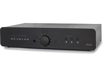 Προενισχυτής στέρεο Atoll Electronique PR200 Signature μαύρο, πρόσοψη από βουρτσισμένο αλουμίνιο, περιστροφικά κουμπιά, υποδοχές jack, γρίλια