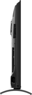 Televisor Panasonic TN-75W95C preto visto de perfil, com suporte curvo e ligações visíveis na parte traseira
