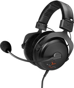 Gaming-headset med mikrofon Beyerdynamic MMX 300 PRO, sidevisning, svarte puter, polstret hodebøyle, fleksibel mikrofon