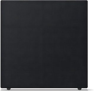 Sony BRAVIA Theatre Sub 8 juodas žemųjų dažnių garsiakalbis, vaizdas iš priekio su akustine audinio priekine danga ir metalinėmis kojelėmis