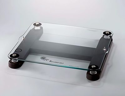 Rechteckige transparente Glasablage Relaxa Tablette 622 auf 4 schwarzen zylindrischen Füßen, Aufsicht