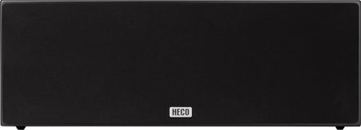 Diffusore centrale Heco AURORA XT Center 30, vista frontale, griglia nera rettangolare, logo bianco centrato in basso