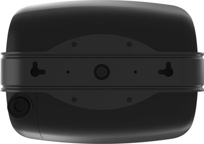 Diffusore da esterno Klipsch PSM-450-T nero, vista posteriore con supporto di fissaggio e passacavo laterale