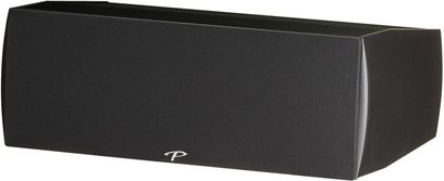 Paradigm Premier 500C centerhøjttaler i sort lak, set fra trekvart vinkel, sort gitter, hvidt logo nederst i midten