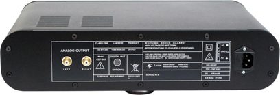 Lector CDP-603 -hifi-CD-soitin, musta, takanäkymä RCA-analogilähdöillä ja verkkovirtaliitännällä