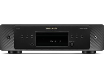 Lettore CD Marantz CD60 nero, vista frontale, display digitale, pulsanti di controllo, cassetto del disco chiuso, pannello frontale nero opaco e lucido