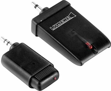Twee zwarte rechthoekige Lumene Wireless Trigger (RF - IR) draadloze zenders, naast elkaar op een witte achtergrond