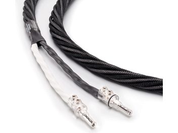 Cabo de altifalante Inakustik LS-404 Micro AIR preto e branco, manga entrançada preta e fichas banana transparentes