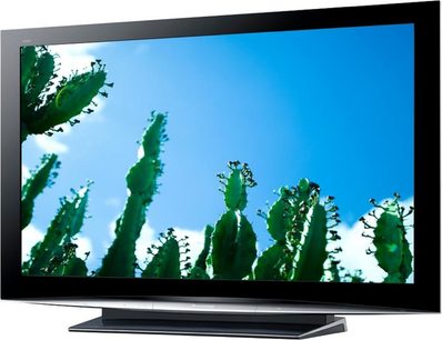 Panasonic TH-50PZ800 fladskærms-tv der viser et billede af grønne kaktusser mod en blå himmel