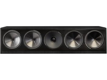 Paradigm Founder 90C centrale in legno nero, vista frontale, 5 altoparlanti circolari neri in un cabinet rettangolare nero