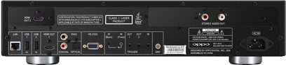 OPPO BDP-101CI EU 4K Blu-ray-afspiller, bagside, komplet audio/video-tilslutning inklusive HDMI, USB, coaxial, optisk, RS-232C, trigger