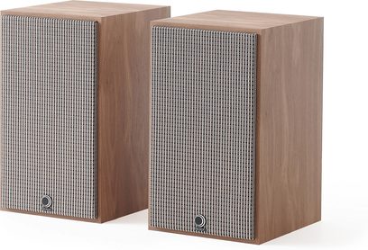 Diffusori da scaffale Elipson Heritage XLS 7, due unità parallelepipede, vista di tre quarti, griglia frontale con motivo a quadretti