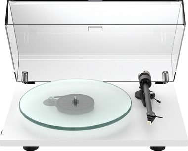 Platine vinil hi-fi Pro-Ject T2 Super Phono branco fosco com prato de vidro transparente, braço de leitura preto e tampa de acrílico