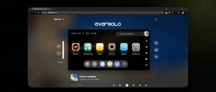 EverSolo DMP-A6 web control interface displaying the home screen of a network audio player and the title “Love is complex”
