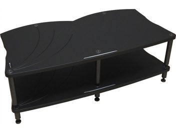 Stolik hi-fi Bassocontinuo Cymbalon 2.1, prostokątny stolik kawowy z czarnego drewna i metalu, 2 blaty