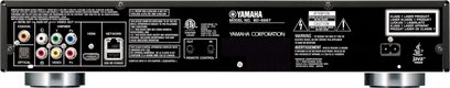 Yamaha BD-S667 sort Blu-ray-afspiller, bagside, audio/video-tilslutninger, HDMI-, koaksial-, optisk-, USB- og Ethernet-porte