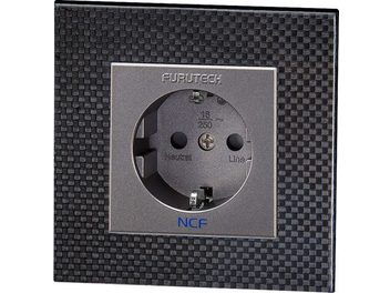 Presa a muro elettrica Furutech FT-SWS NCF, finitura grigio antracite, vista frontale, su sfondo nero quadrato testurizzato