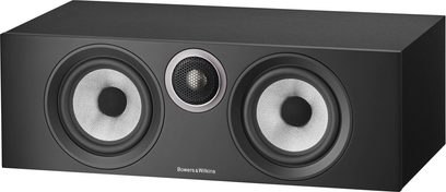 Bowers & Wilkins HTM6 S3 sort midterkanal, frontvisning, to runde højttalere, central diskant