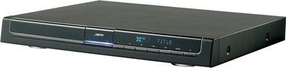 Juodas Jamo DMR70 DVD grotuvas, priekinis vaizdas su mėlynu ekranu, mygtukais ir disko skyreliu