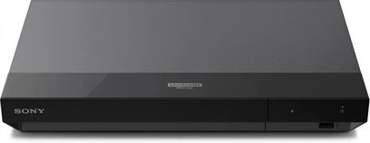 Sony UBP-X700K 4K Blu-ray-afspiller sort med glat front, Ultra HD-logo, tænd/sluk-knap og synlig USB-port