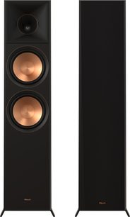 Klipsch RP-8060FA II ebony gulvhøjtalere, 2022-udgave, sort finish, frontvisning, to højttalere synlige