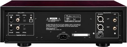 Højkvalitets CD-afspiller Accuphase DP-770, bagsidevisning, digitale og analoge stik, central strømforsyning