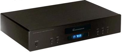 Consonance CD-120 Balanced sort CD-afspiller, frontpanel, blå display, knapper og stik, set forfra