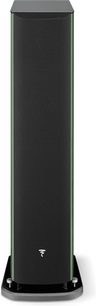 Diffusore da pavimento Focal Aria Evo X N°2 in noce, vista frontale, cabinet nero lucido, frontale nero opaco, tweeter e altoparlanti argentati