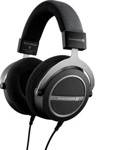 Åben hi-fi hovedtelefon Beyerdynamic Amiron home, set fra siden, sort polstret hovedbøjle, cirkulære ørepuder, metalgitter