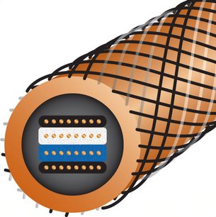 Analogový audio kabel XLR Eclipse 10 XLR 1m, pohled v příčném řezu, vnitřní vodiče zarovnané, vnější opletený plášť