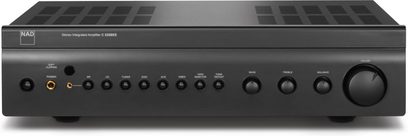 NAD C326BEE Graphit-Stereo-Hi-Fi-Verstärker, dunkle graue Frontblende mit Tasten und Anschlüssen, Frontansicht