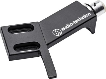 Portatestina in platino per vinile Audio Technica AT-HS4BK nero con due aperture rettangolari e un connettore metallico cilindrico