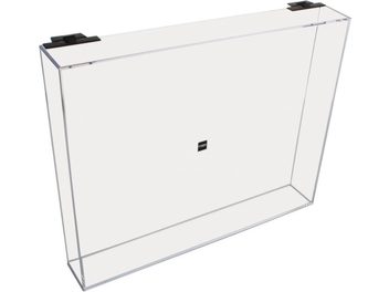 Transparante acryl universele stofkap voor Rega draaitafels, met zwart handvat, scharnieren en verchroomde randen