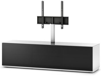 Sonorous Studio STA161F-WHT-BLK TV-møbel i hvid og sort, med centralt metalstativ og 3 sorte glashylder