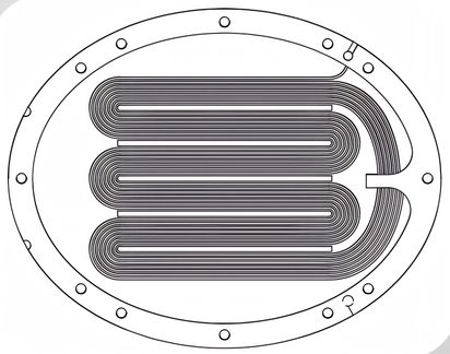 Oval multi-coil heat exchanger with circular flange and mounting holes